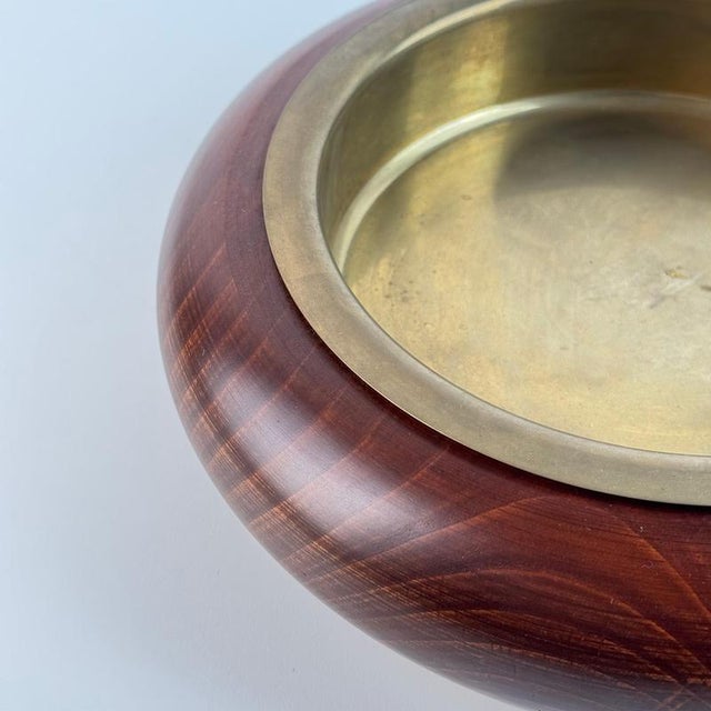 Italian Walnut and Patinated Brass Ashtray by Sandro Petti, 1970s For Sale - Image 3 of 11