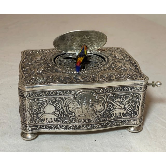 Rare Antique Ornate Sterling Silver German Singing Bird Mechanical Music Box For Sale - Image 10 of 18