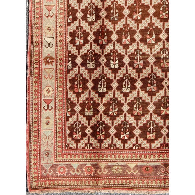 Turkish Vintage Turkish Oushak Rug in Brown, Taupe, Pale Green, and Coral For Sale - Image 3 of 8