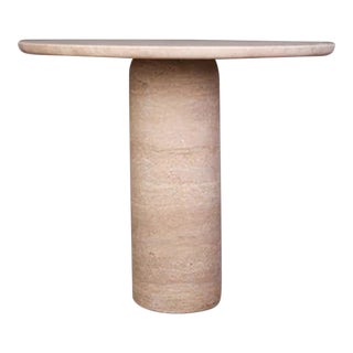 Bullet Leg Travertine Round Dining Table 43.4" For Sale