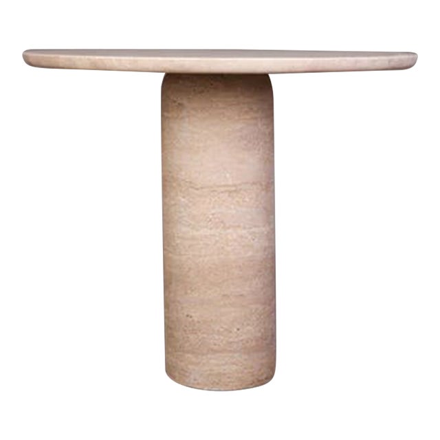 Bullet Leg Travertine Round Dining Table 43.4" For Sale