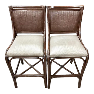 1980s Rattan Bamboo and Wicker Bar Stool Chairs, a Pair