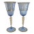 Pair of Hand-Blown Murano Etched Pale-Blue Gold-Stem Goblets For Sale