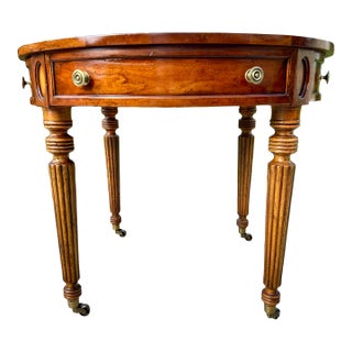 Vintage Henredon Federal-Style Round Center Table | Traditional Neoclassical Occasional Table With Drawer & Brass Casters For Sale