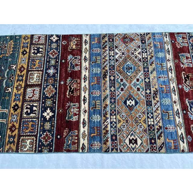 Hand-Knotted Qashqai Style Pictorial Khorjin Runner, Camels and Lions, 2'9" X 15'10" For Sale - Image 9 of 9