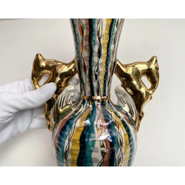 Vintage Baroque Ceramic Vase with Deer Stag Shape Handles from H.Bequet, Belgium, 1960s For Sale - Image 3 of 9