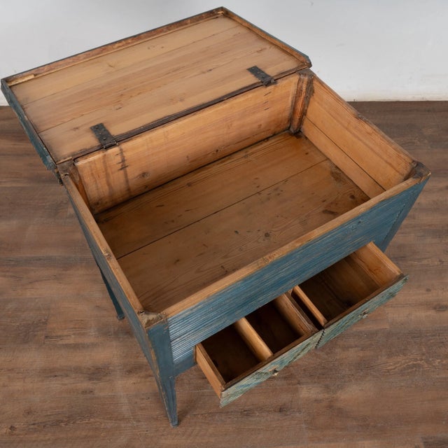 Mid-Century Modern Antique 1850 Swedish Blue Painted Side Table Nightstand With Hidden Storage For Sale - Image 3 of 12