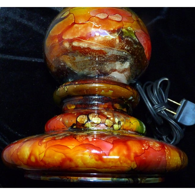 1990s Jean-Noël Bouillet French Art Glass Lamp Base 12" Reverse Painted Amalgam Lacquer For Sale In Los Angeles - Image 6 of 8