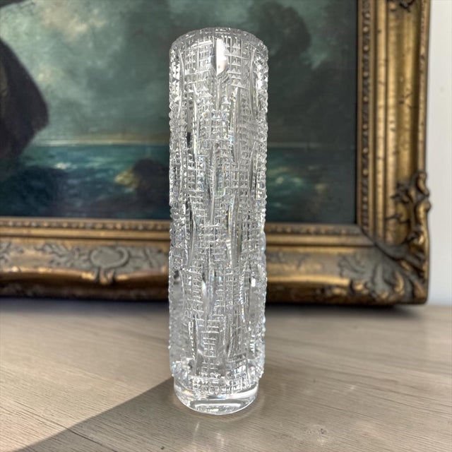 A striking monumental hand-cut crystal vase designed by acclaimed Czech glass artist Vladimír Žahour. Signed “ZAHOUR” on...