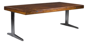 Executive Desk in Fine Hardwood Veneer on Nickel-Plated Steel Legs, 1970s
