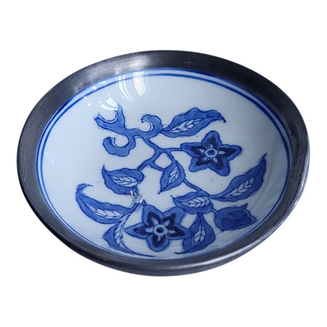 1980s Japanese Porcelain in Pewter Bowl For Sale