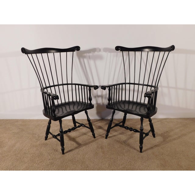 Massive Pair Vintage D R Dimes Style Painted Comback Windsor Arm Chairs For Sale - Image 10 of 15