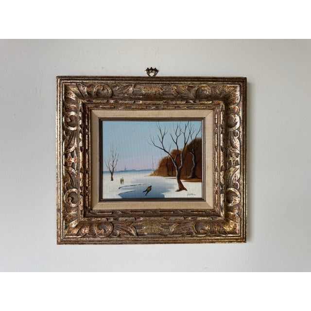 Realism Vintage Realism Impressionist Winter Landscape Oil on Canvas Painting by Jacobi For Sale - Image 3 of 10