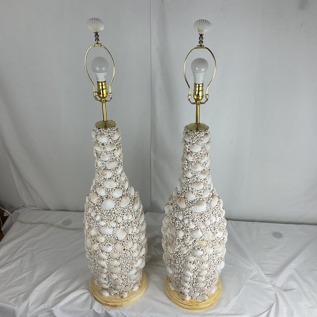 White Huge Custom Made Sea Shell Lamps - a Pair For Sale - Image 8 of 11