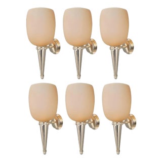 Set of Six Amber Murano Glass Torch Sconces by Barovier E Toso. Italy, 1950's. For Sale