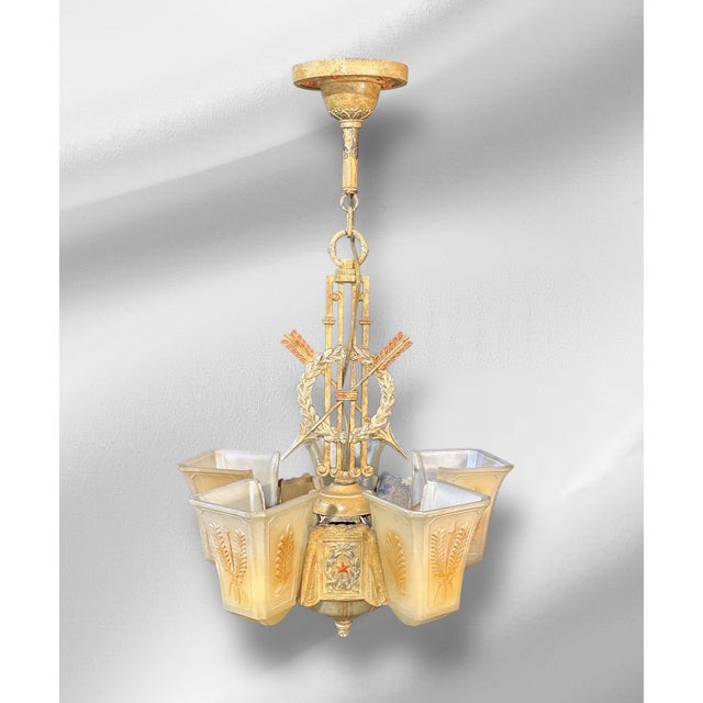 1920s 1920s Art Deco Chandelier and 2 Sconces For Sale - Image 5 of 11