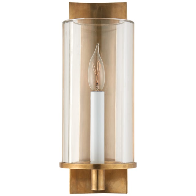 AERIN for Visual Comfort Signature Deauville Single Sconce in Hand-Rubbed Antique Brass with Clear Glass For Sale