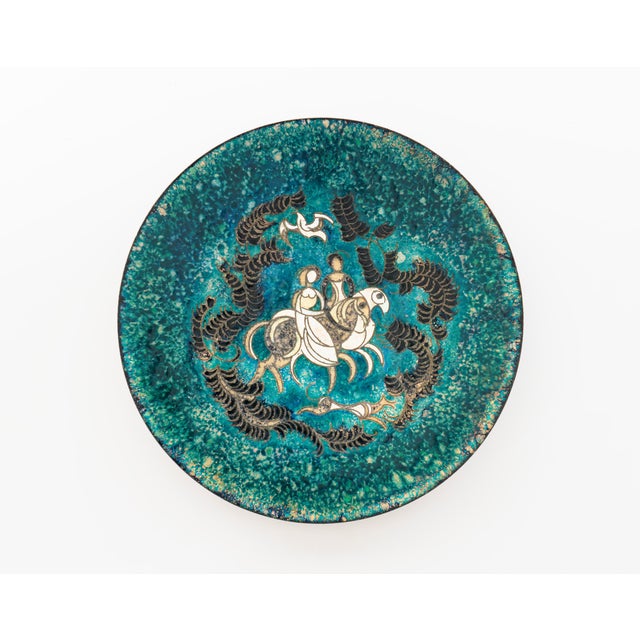 1970s Cloisonne and Blue Enamel Bronze Dish with Medieval Maidens attributed to Walter Lochmüller, 1970s For Sale - Image 5 of 5