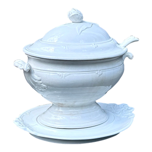 Antique English Ironstone Soup Tureen Complete Set With Ladle & Underplate Circa 1860