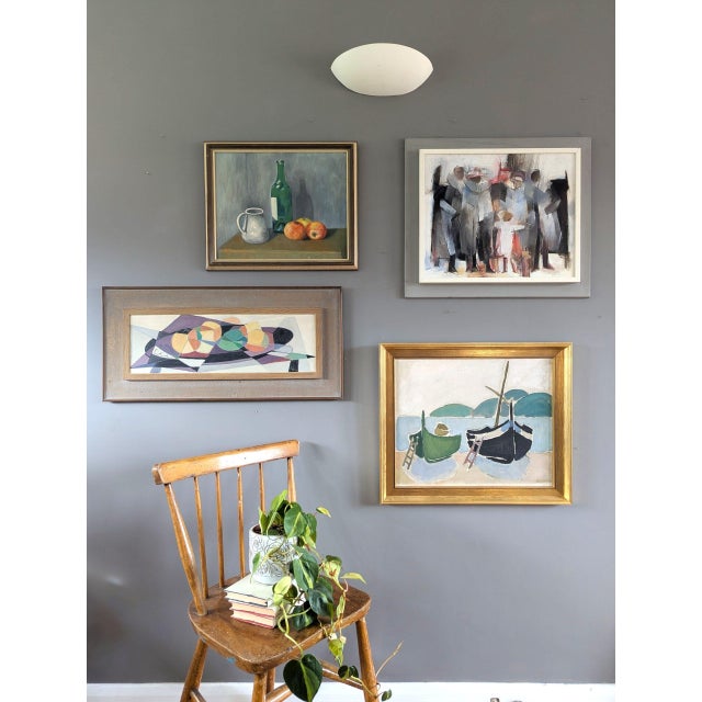 Mid-Century Modern Mid-Century Modern 'The Waiting Place' Vintage Swedish Original Abstract Figurative Oil Painting, Framed For Sale - Image 3 of 12