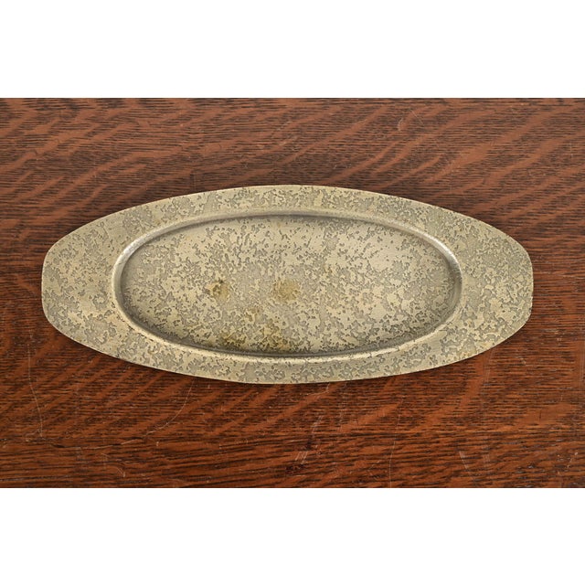 A gorgeous Arts & Crafts period acid silver finished hand hammered copper pen tray or desk tray By Roycroft (signed with...