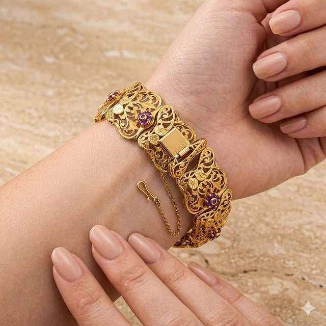 Mid-Century Modern Mid 20th Century 18k Pink Sapphire Bracelet For Sale - Image 3 of 3