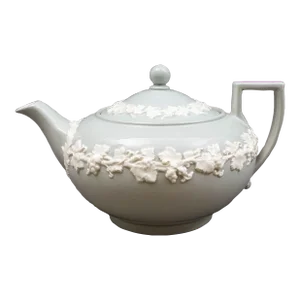 Mid 20th Century Wedgwood England Embossed Queensware Cream on Gray Tea Pot