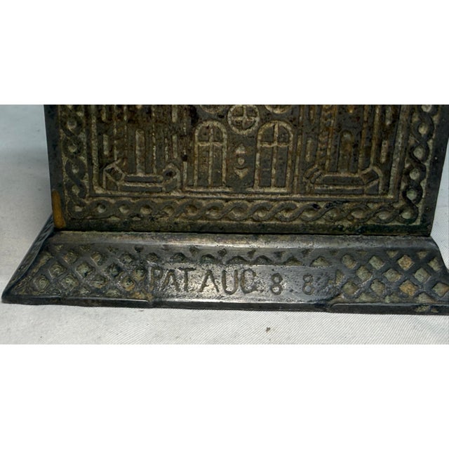 Gold Rare Antique Kyser & Rex Arabian 1882 Cast Iron Still Bank Safe Relief Detail For Sale - Image 8 of 12