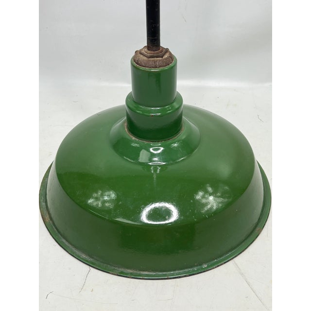 Vintage Industrial Green Porcelain Enamel Light Fixture For Sale In New York - Image 6 of 9