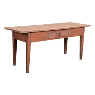 19th Century Original Red Painted Swedish Pine Farm Table Console For Sale