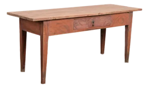 19th Century Original Red Painted Swedish Pine Farm Table Console