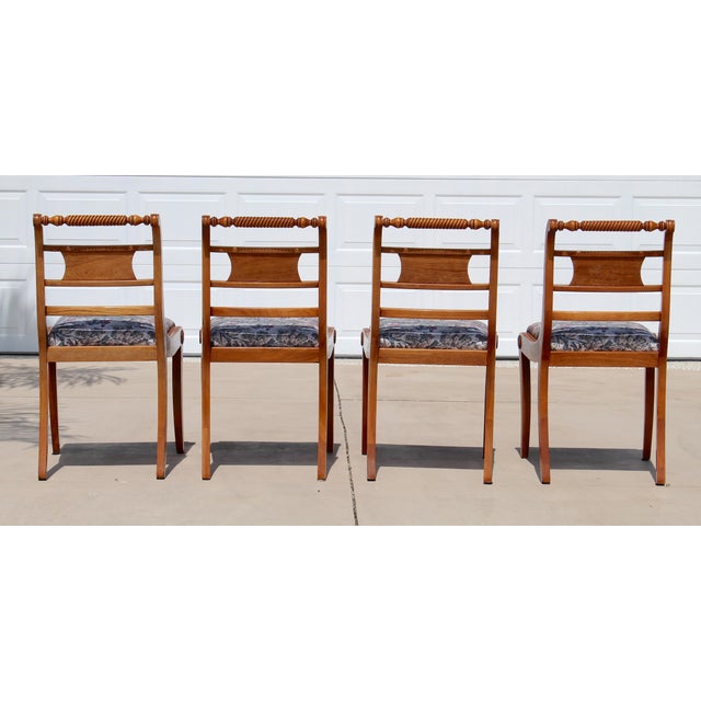 Set of 4 Vintage Federal Style Walnut Dining Chairs With Equestrian Hunt Scene Upholstery For Sale In Naples, FL - Image 6 of 18