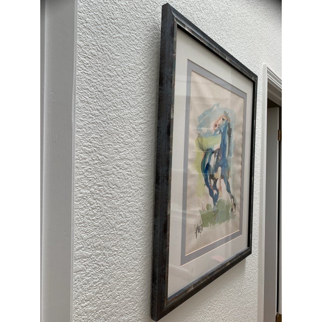 Vintage Framed Original Signed Watercolor Horse Painting For Sale In Sacramento - Image 6 of 12