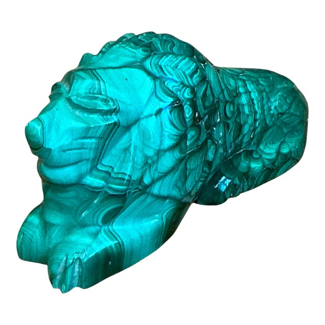 Vintage Malachite Carved Lion Sculpture For Sale