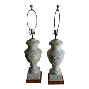 Large Pair of Mid 20th Century Carved White Porcelain Table Lamps