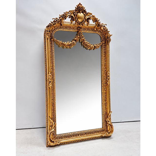 Gold Golden Baroque Mirror with Floral Garland from Green Square For Sale - Image 8 of 11