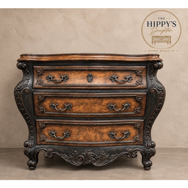 Vintage Pulaski Bombe Chest | Ornate 3-Drawer Statement Dresser A dramatic statement piece, beautifully made piece of...
