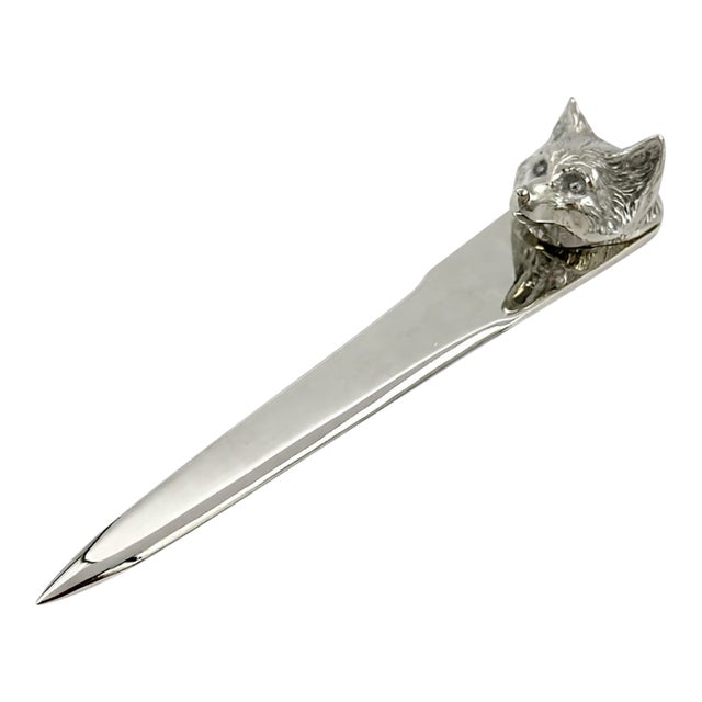 Vintage Silverplate Fox Head Letter Opener Made in Italy For Sale