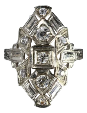 14k White Gold & Diamond Antique Art Deco Ring - Size 2.75