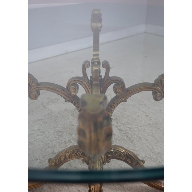 1980s Hollywood Regency Brass & Round Glass Pedestal 54 Inch Dining Table For Sale - Image 5 of 11