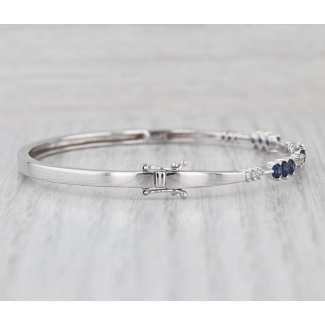 Metal 1.27ctw Blue Sapphire Diamond Bangle Bracelet 14k White Gold 7" For Sale - Image 7 of 7