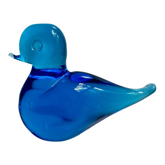 F M Konstglas Solid Blue Art Glass Bird, C. 1970 For Sale