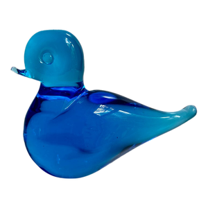 F M Konstglas Solid Blue Art Glass Bird, C. 1970