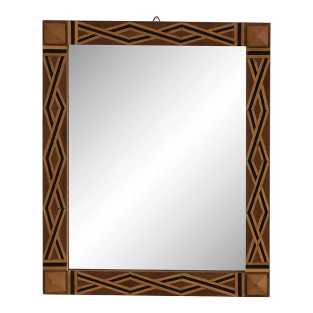 Vintage Parquetry Framed Mirror With Corner Stud Details, Circa 1940s For Sale