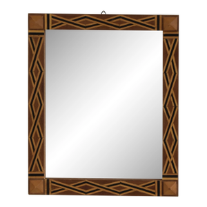 Vintage Parquetry Framed Mirror With Corner Stud Details, Circa 1940s