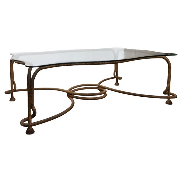 Metal Coffee Table in Gilt Metal and Wavy Glass Top from Emilio Rey, Spain, 1970s For Sale - Image 7 of 7