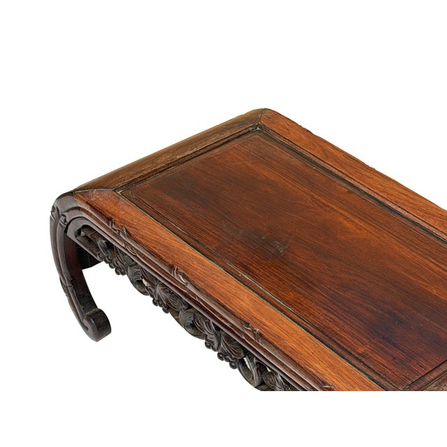 Dark Brown Flower Motif Apron Scroll Leg Low Kang Coffee Table For Sale - Image 4 of 10