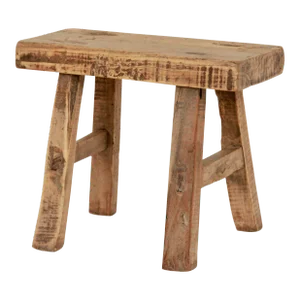 Mid-Century Vintage Weathered Natural Wood Mini Stool