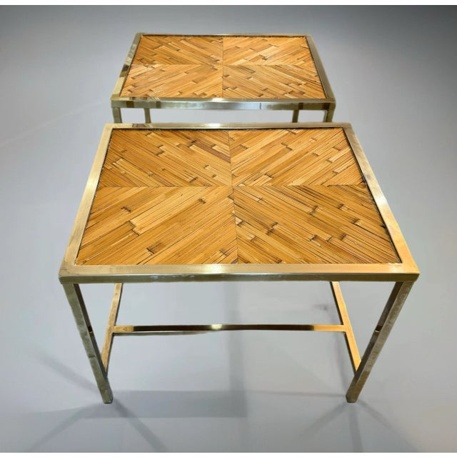 1980s Karl Springer Style Reed and Brass Side Tables, a Pair For Sale - Image 5 of 17