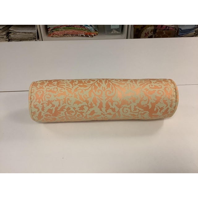 Peach Fortuny-Style Pillows and Bolster Pillows- 3 Pieces For Sale - Image 8 of 9
